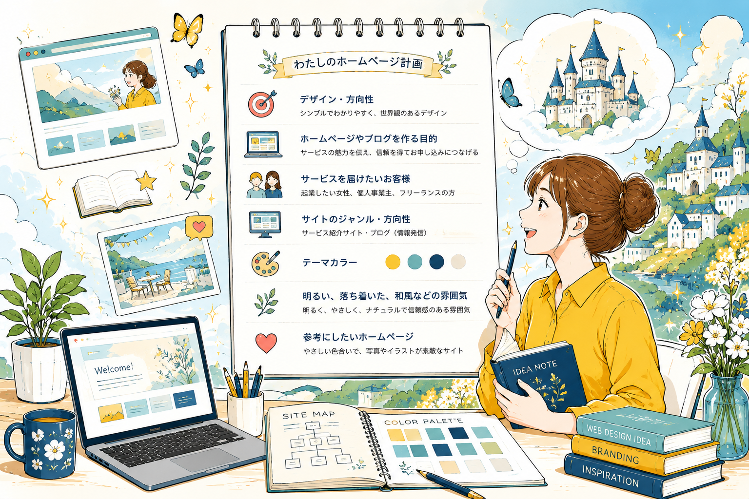 サイトのデザインや方向性を相談するイラスト