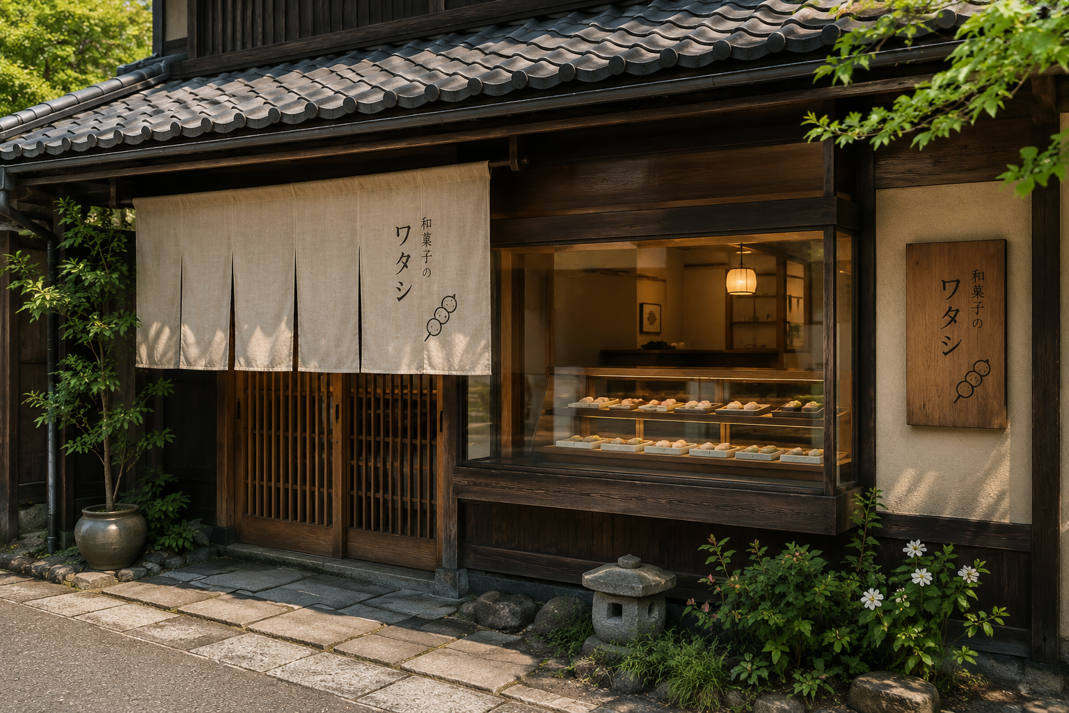 和菓子を丁寧に仕上げる店内の様子